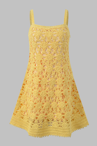 Sunbeam Sleeveless Yellow Crochet Sleeveless Knit Mini Dress
