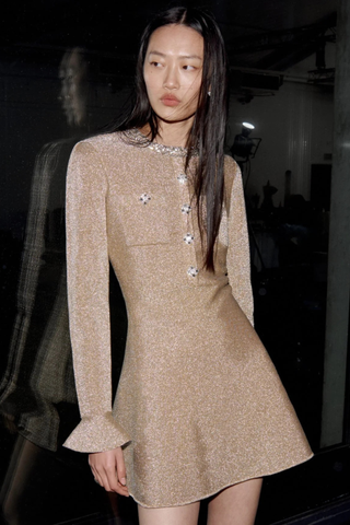 Embellished Collar Knit Mini Dress – Long Sleeve