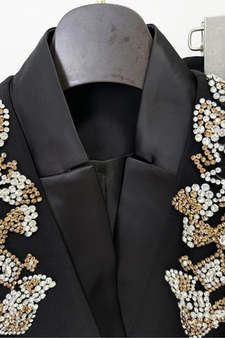 Crystal Embellished Tailored Blazer and Wide-Leg Pants Set – Long Sleeve Formal Suit