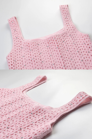 Crystal Embellished Crochet Knit Fit & Flare Mini Dress