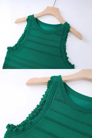 Premium Knit Sleeveless Lace Trim Crop Top & Long Skirt Set