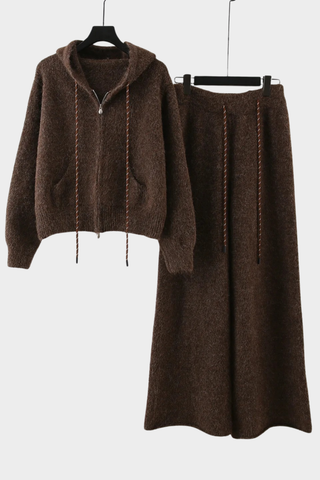 Cozy Fuzzy Knit Hoodie & Wide-Leg Pants Set - Soft Two-Piece Loungewear