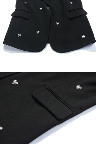 Statement Oversized Blazer with Metallic Heart Studs and Tailored Fit