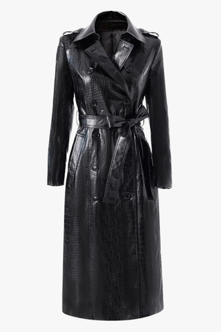 Croc-Texture Faux Leather Trench