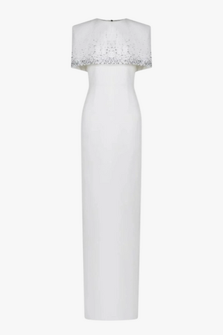 Crystal Embellished Cape Column Long Dress