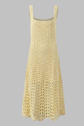 Crystal Embellished Sleeveless Crochet Long Dress with Lining
