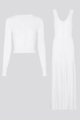 Sleeveless Ribbed Knit Long Dress with Pleated Hem