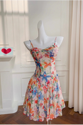 Floral Chiffon Mini Dress with Ruched Bust, Fit-and-Flare Skirt, and Inner Shorts