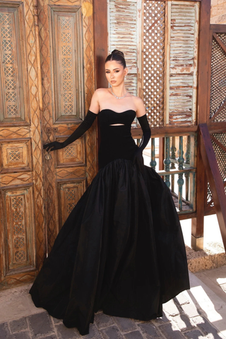 Corset Bodice Long Dress with Structured Fit & Flared Skirt
