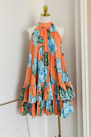 Roselyn Pleated Ruffle Halter Mini Dress