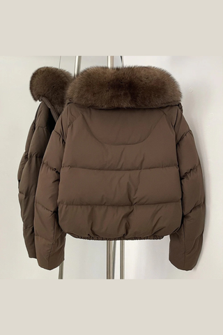 Cropped Puffer Jacket with Faux Fur Collar