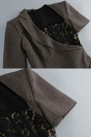 Asymmetric Lace Panel Blazer Long Dress