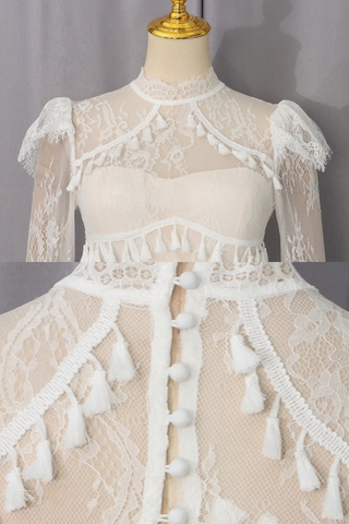 Lace Corset Long Dress with Ruffle Layers & Flared Sleeves