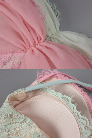Lace Corset Halter Long Dress – Pleated Chiffon Evening Dress