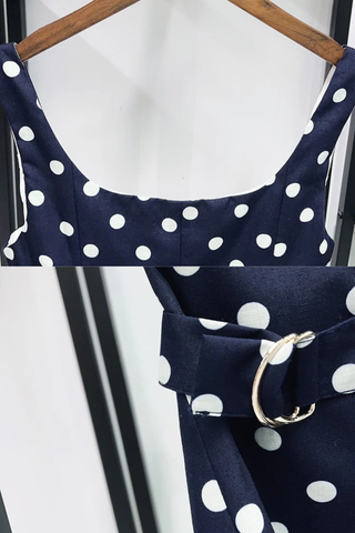 Polka Dot Top & Skort Set – Gold Button Detail, Side Buckle Accent & High-Waisted Skort