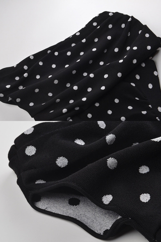 Off-Shoulder Polka Dot Knitted Long Dress – Draped Fitted Silhouette