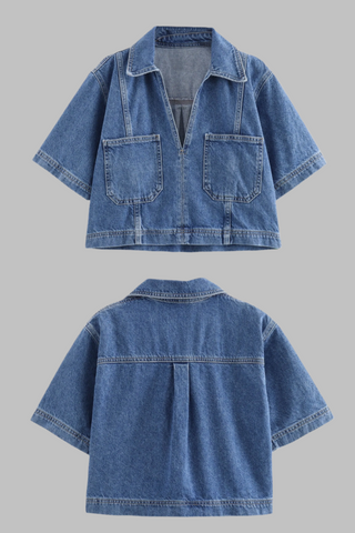 Short Sleeve Denim Top & Asymmetric Skort Set