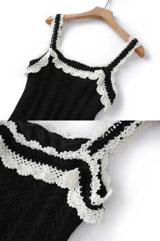 Lace-Trim Crochet Sleeveless Midi Dress