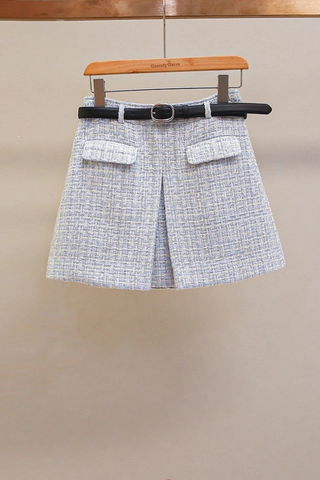 Textured Tweed Mini Skirt with Belt – A-Line Fit