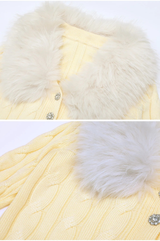 Luxe Knit Fur Collar Set – Cardigan & Wide-Leg Pants