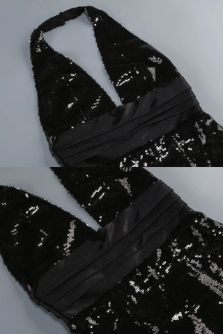 Sequin Halter Neck Long Dress with Open Back and Slit