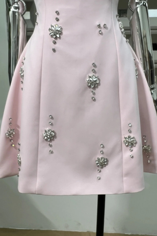 Crystal Embellished Open Back Bow Mini Dress