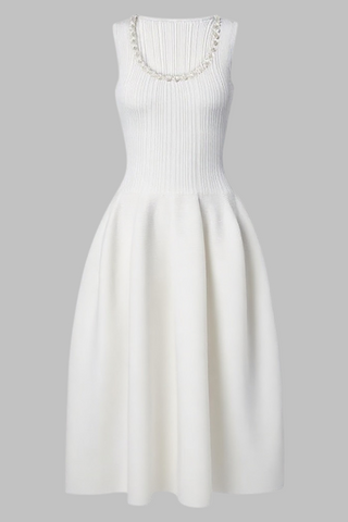 CrystalEmbellished Knit Flared Long Dress