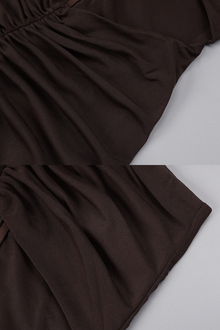 Ruched Mesh Short Sleeve Cut-Out Long Dress
