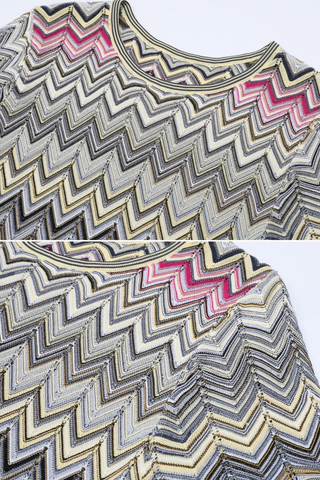 Chevron Knit Short Sleeve Bodycon Long Dress