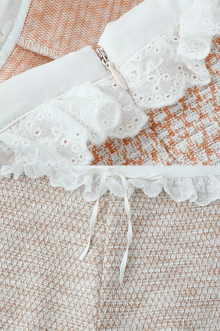 Textured Tweed Lace Trim Sleeveless Crop Top & Wide Leg Pants Set