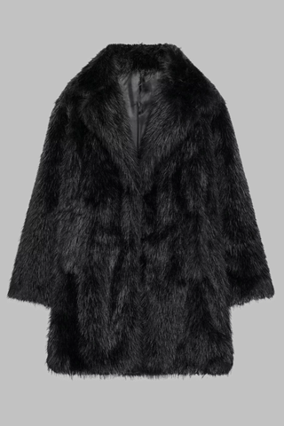 Luxury Faux Fur Long Coat with Wide Lapel Collar