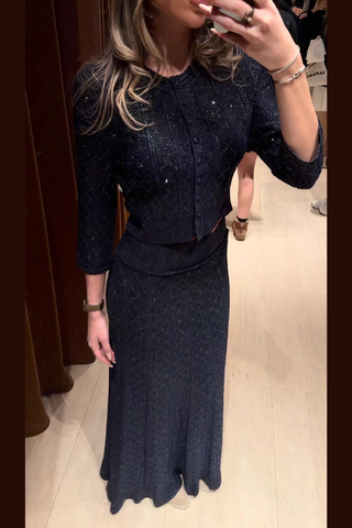 Textured Knit Cardigan & Flowing Skirt Set