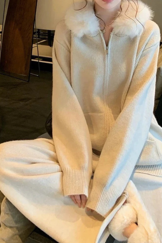 Soft & Cozy Faux Fur Hoodie Knit Set
