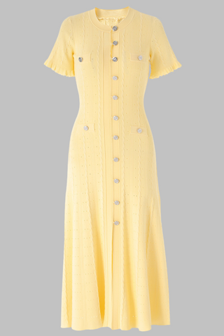 Twisted Knit Midi Dress with Decorative Metal Buttons