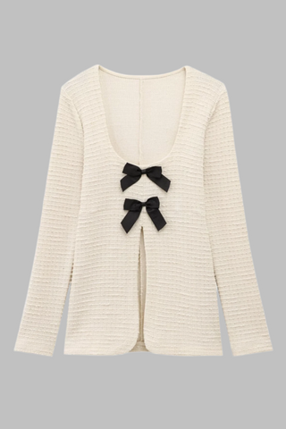 Elegant Bow Cardigan & Flared Pants Set