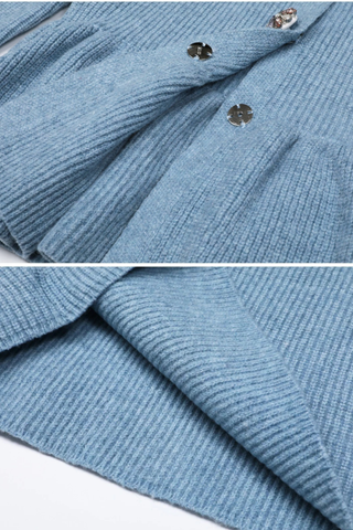 Ribbed Knit Long Sleeve Peplum Top & Midi Skirt Set