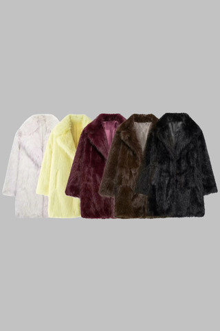 Luxury Faux Fur Long Coat with Wide Lapel Collar