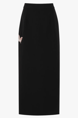 High Waist Straight Long Skirt with Embellished Detail and Structured Tailoring