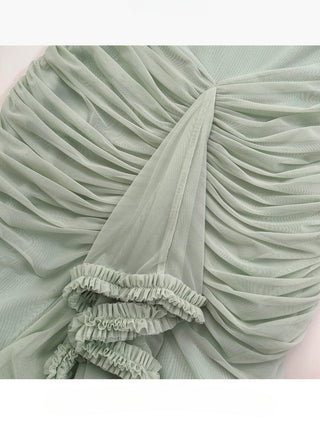 Elegant Sleeveless Long Mesh Dress with Ruffled Details