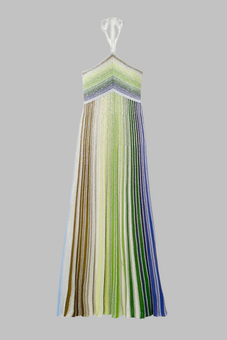Halter Neck Contrast Stripe Pleated Long Dress
