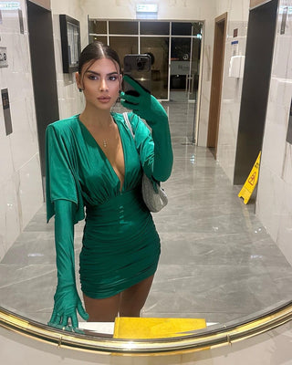 Emerald Charm  Mini Dress With Gloves