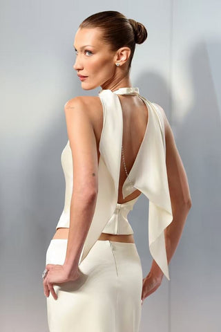 Elegant Satin Halter Top & Long Skirt Set