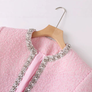 Crystal Embellished Tweed Long Sleeve Peplum Blazer
