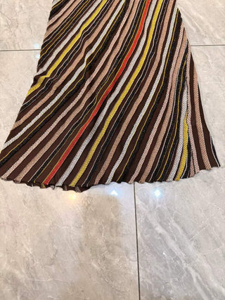 Halter Neck Open-Back Striped Knit Long Evening Dress