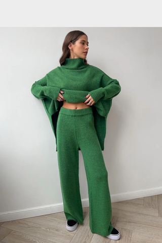 Soft Knit Two-Piece Set with Long-Sleeve Turtleneck and Relaxed Pants