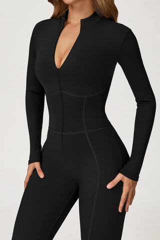 Long Sleeve Zip-Front Sport Jumpsuit – Slim Fit One-Piece Activewear