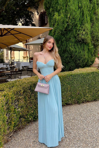 Icy Pleats Strapless Long Dress