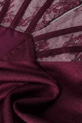 High-Neck Long Sleeve Corset Dress with Lace Panel & Ruched Skirt