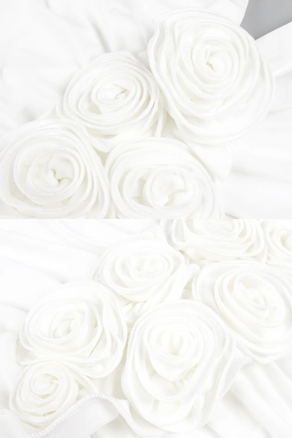 White Long-Sleeve Deep V-Neck Maxi Dress with 3D Floral Design