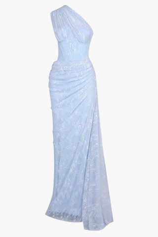 One-Shoulder Lace Long Dress with Sculpted Corset Fit